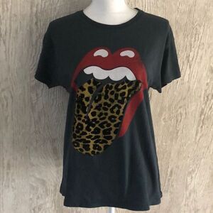 Daydreamer Rolling Stones Velvet Leopard Black Tee, Size M